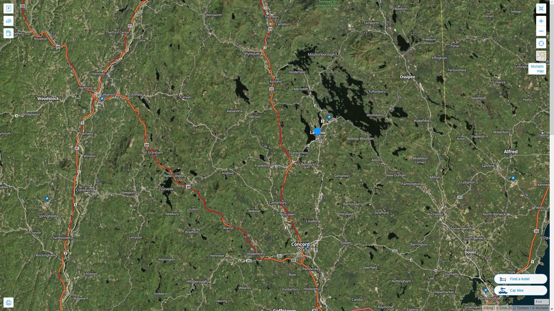 Laconia New Hampshire Highway and Road Map with Satellite View